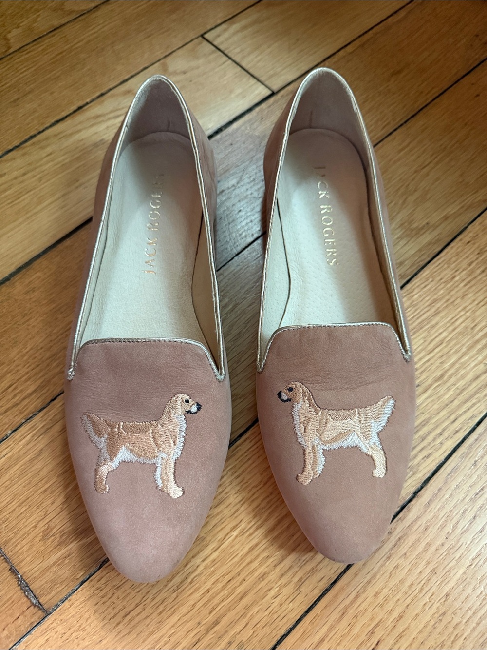 Jack Rogers Suede Golden Retriever Dog Embroidered Loafers Women's 8.5